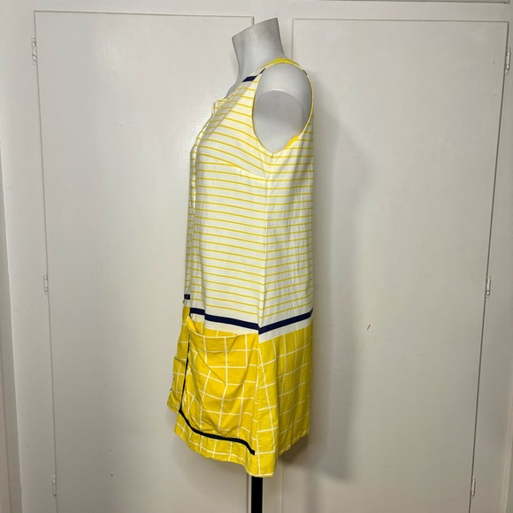 Vintage 60s Yellow Stripes Sleeveless Mini Mod Shift Dress Zip Front Size 9 - Picture 5 of 8